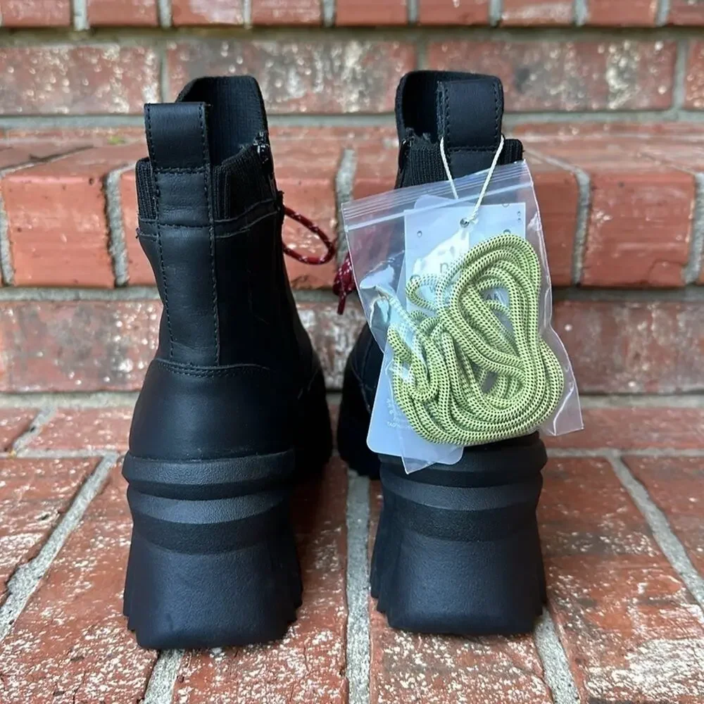 Nurture Whitney Water Resistant Leather Platform Boots Black Lug Sole Combat 7.5 - Picture 4 of 8